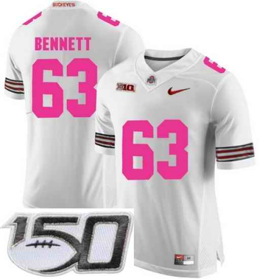 Ohio State Buckeyes 63 Michael Bennett White 2018 Breast Cancer Awareness College Football Stitched 150th Anniversary Patch Jersey